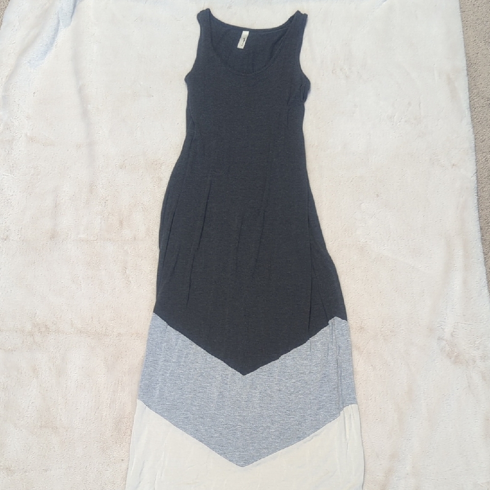 Loveappella Gray Asymmetrical Sleeveless Maxi Dress